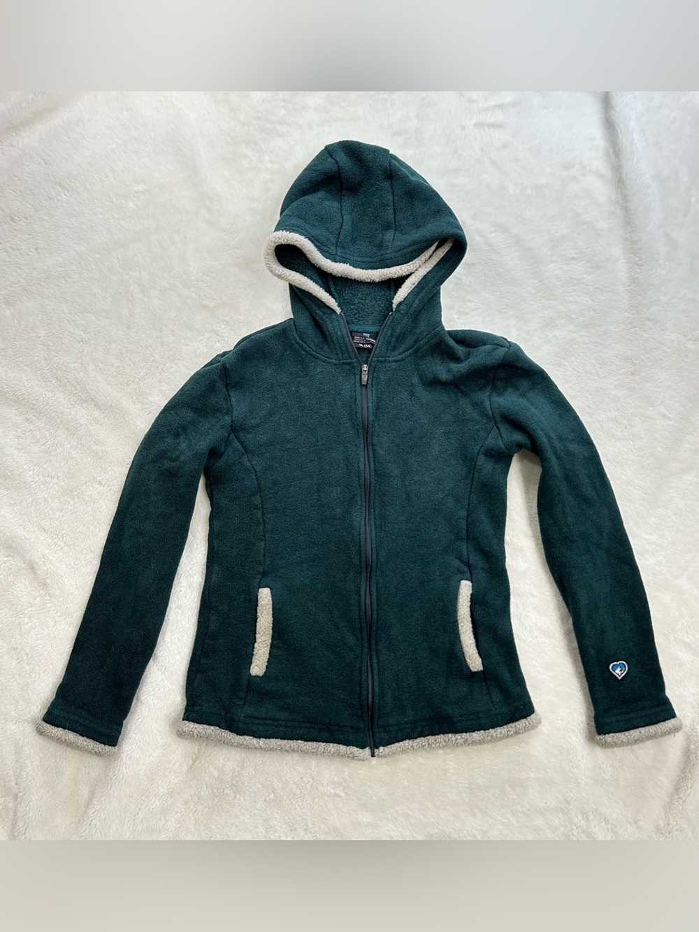 Kuhl Girls Apres Hooded Alfpaca Fleece Jacket Forest Green Size XL (14)